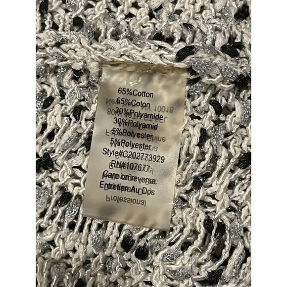 Alice +Olivia Ivory Black Silver Shimmery Crochet Knit Sweater Pullover Top - Picture 8 of 9